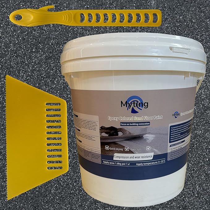 Epoxy Colored Sand Floor Paint, Epoxy Floor Paint High Gloss Marble Effect Coating for Indoor and Outdoor, Wear-resistant and non-slip Self-leveling Coating Black 176OZ(5KG)