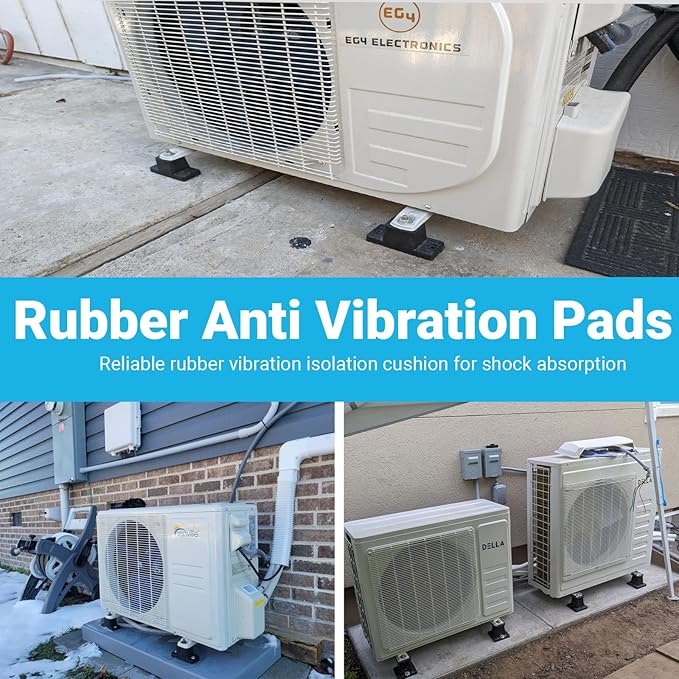 4 Pack Heavy Duty Anti Vibration Pads for Mini Split Air Conditioner , Rubber Vibration Isolator Mounting Brackets with Expansion Screws and Shock Absorbing Pads, Fits HVAC, Central AC Air Compressor