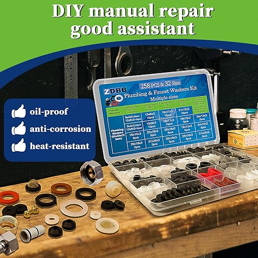258 Pcs 2-in-1 Spigot Washer & Hose Gasket Kit for Assorted Outdoor Faucet Garden Hose Valve Stem Worn Out Plumber Outside Faucet Bib Shower Gasket Repair Set