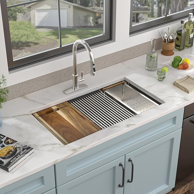 36 Undermount Kitchen Sink - Fulorni 36"x19" Kitchen Sink Ledge Workstation Under Counter 16 Gauge 304 Stainless Steel Large Single Bowl Basin