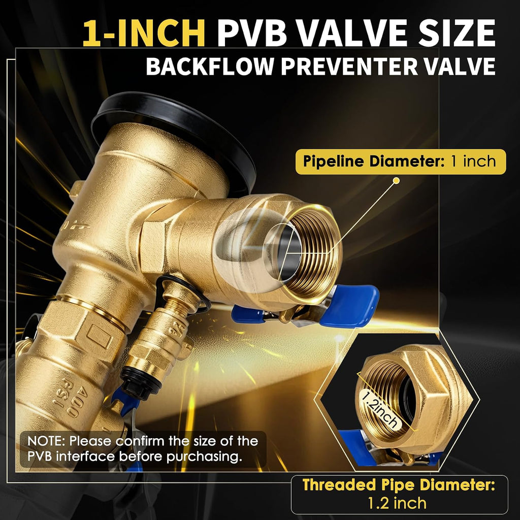 【UPC® Certified】1" Pressure Vacuum Breaker Assembly, Metal Top Cover, Thickened Brass Backflow Preventer Valve, Anti-Siphon Valves for Irrigation and Outdoor Sprinkler Systems, MAX 400PSI
