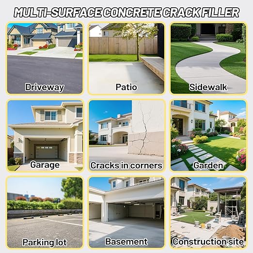 Concrete Crack Filler, 4.5LB High Elasticity Self Leveling Cement Crack Filler, Slab Concrete Waterproof Repair Sealant for Driveway, Walkway, Patio, Joint, Indoor and Outdoor - Grey (74oz)