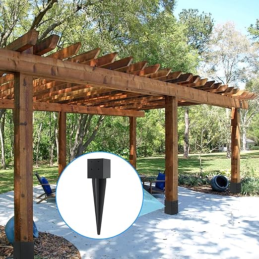 2 Pcs 4"x4" Fence Post Anchor Ground Spike 16"(Actual 3.6"x3.6") Heavy Duty Metal Fence Post Anchor with Black Powder-Coated for Deck,Fence,Porch,Railing,Mailbox