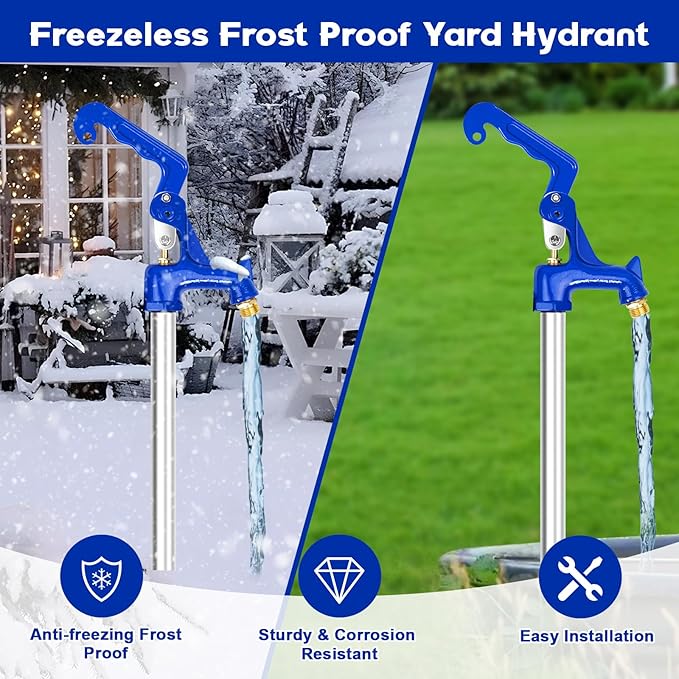 5.25FT Frost Proof Yard Hydrant,Freezeless Frost Free Outdoor Water Hydrant,3/4" Pipe Connection,Total Length 5.25ft,36’’Bury Depth,for Yard,Garden,Pasture Irrigation,Reliable Water Supply