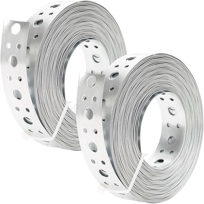 2Pack Galvanized Metal Pipe Strap 1-Inch x 33FT 0.6mm Thickness for Pipe Support Pipe Hanger Strap Metal Strapping with Holes