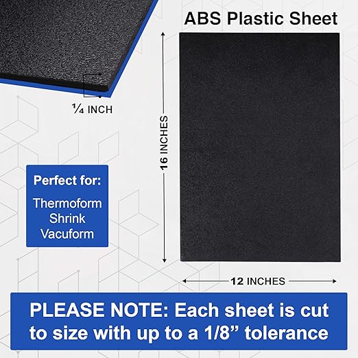 Duco USA-Made ABS Plastic Sheet 1/4 Inch Thick 12" x 16" - 4 Pack of Black Thermoplastic Panels - Textured, Heat Moldable ABS Board for DIY, Car Interiors, Crafts, and More