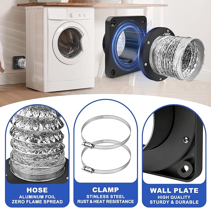 Magnetic Dryer Vent Coupler Strong Magnetic Self-connection，Magnetic Dryer Vent Coupling with a Built-in 4-inch Sealed Hose，Magnetic Dryer Vent Connector Kit for Connection and Disconnection(BLACK)