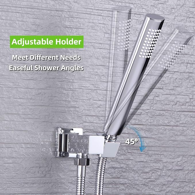 Angle Simple Wall Union with Shower Head Holder, Brass Swivel Shower Wand Bracket, Supply Elbow and Water Outlet, Male 1/2" IPS, Chrome