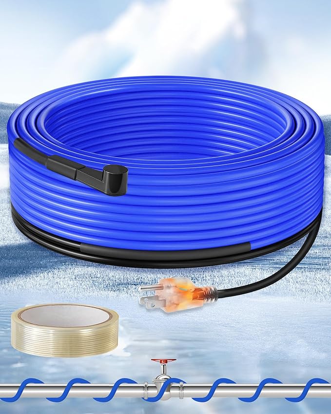 60FT Water Pipe Heating Cable, 5W Constant Power Self-Regulating Heating Cable, 5W/FT, IPX7 Waterproof, Auto-On/Off, for Metal and Plastic Water Pipes, Freeze Protection, 120V U60HC06