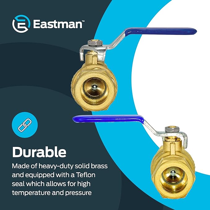 Eastman Full Port Ball Valve, 3/4 x 3/4 Inch Compression Ends, Brass Inline Water Shut-Off Valve, 20097LF