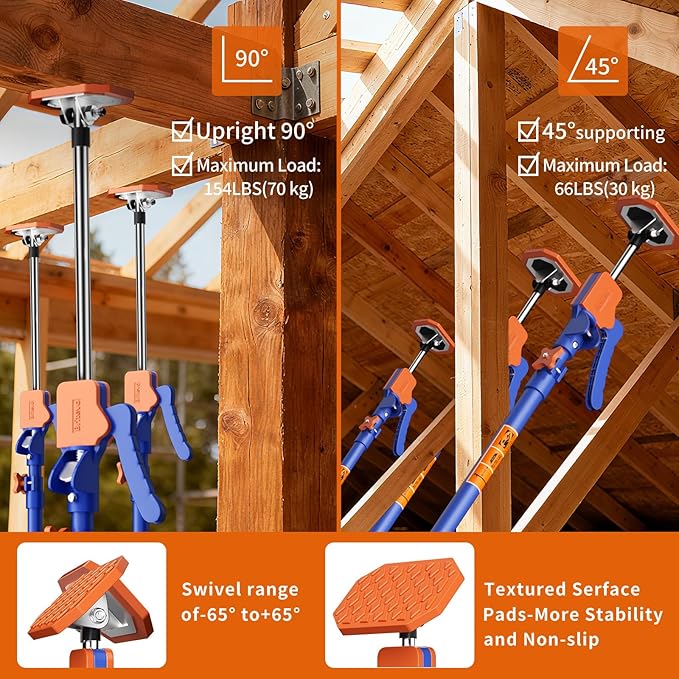 4PK Adjustable Telescopic Support Pole, 54-115 inch Cabinet Jack, Heavy Duty 3rd Hand Support System, 154lbs Load-Bearing for Drywall Lift, Dust Barrier, Cargo Bar