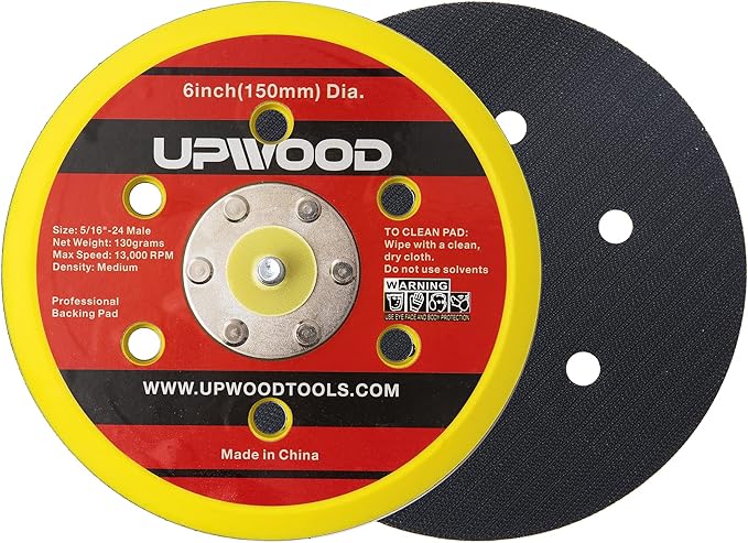 2 pcs 6 in 6 Holes Hook and Loop Backing Pad for Air Sander Polisher, 5/16"-24 Thread Max 13000RPM DA Sanding Pad