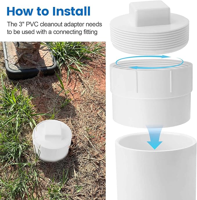 3" PVC Sewer Cleanout Adapter with Plug Pipe Fitting, PVC DWV Flush Sewer Cleanout Cap for Outdoor Garden, RVs Sewer or Drainage Piping Connect System