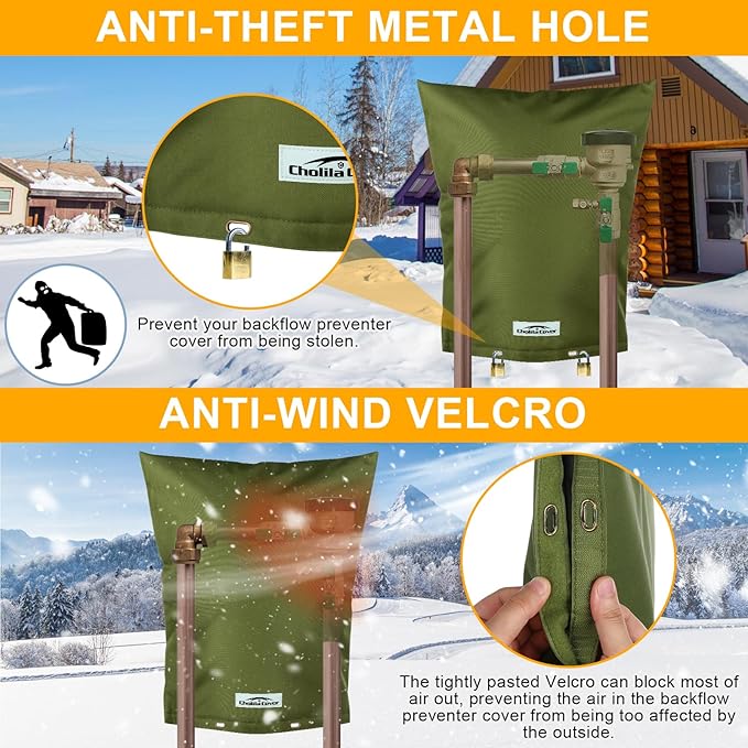 Backflow Preventer Cover Insulated (5°F) with Thick 7 Layers Fabric, 30" W x 24" H with Aluminum Foil Layer for Winter Pipe Freeze Protection, Sprinkler Covers for Outside (Green)