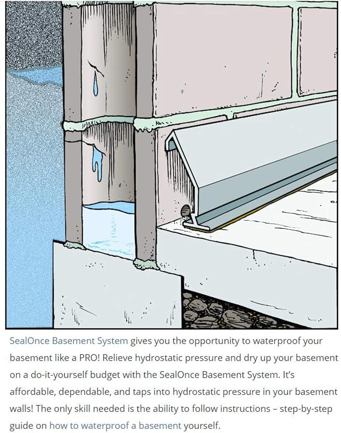 50 Ft - Complete Basement Waterproofing System. Includes, baseboard channel gutter panels, sump pump & basin, floor adhesive, caulk gun and all accessories. DIY System