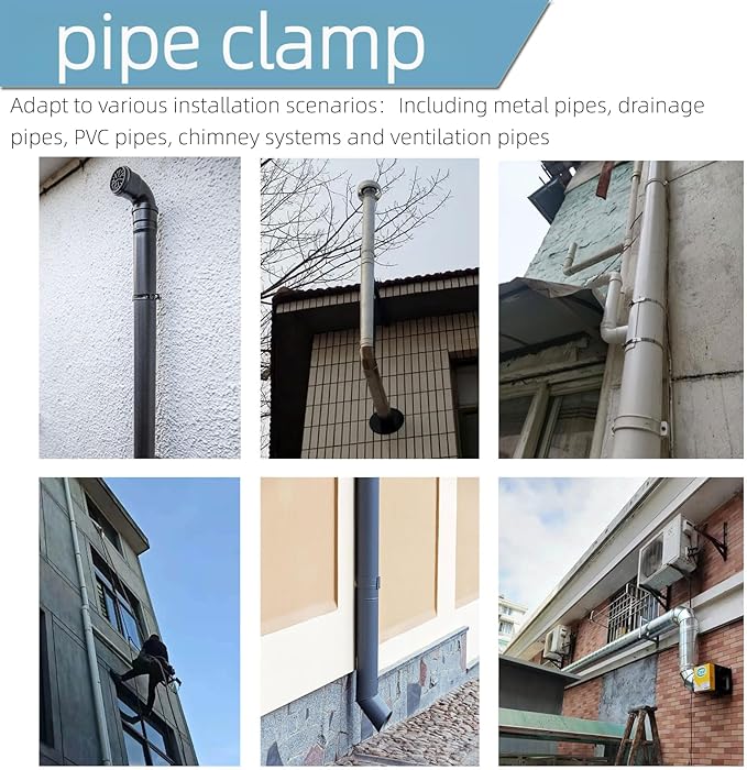 2 Sets 10 Inch Premium Hose Pipe Clamp，Heavy Duty Galvanized Iron Stove Pipe Hanger Strap，Wall Support Chimney and dryer vent clamp，Round Split Ring Conduit Metal PVC Tube Kit，with Rubber Cushioned