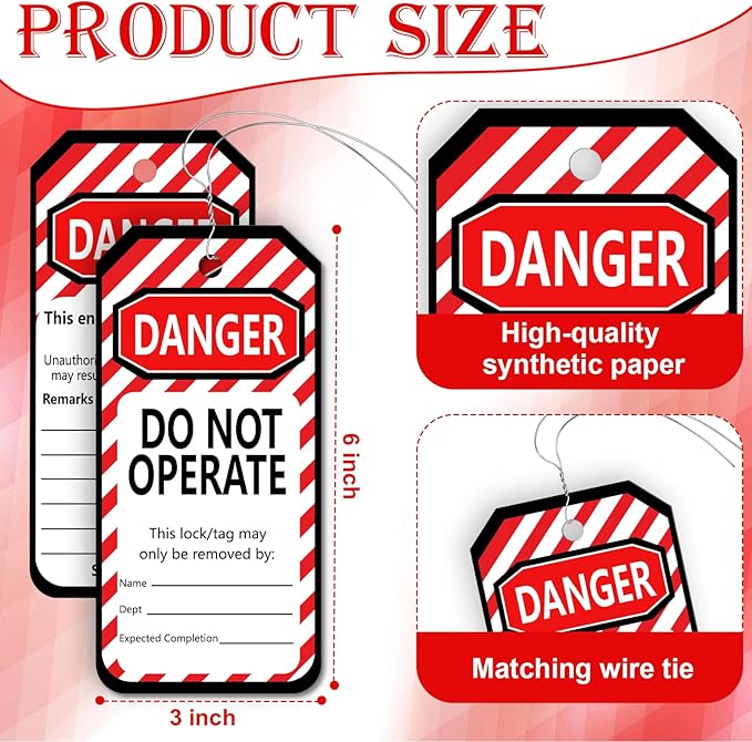 100 PCS Lockout Tags Roll Do Not Operate Tags Lockout Tagout Labels 6.25"x 3" with 100 Wires Loto Tag for Equipment Repair Lock Out Tag Out Heavy Duty Tear Resistant Waterproof