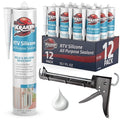 Kraken Bond White Silicone Sealant Waterproof% 100-10 fl oz Cartridge - RTV Silicone Caulk Kitchen and Bathroom, All Purpose, Window Caulking Sealant Outdoor Exterior Use Silicon, Gun Incl - 12 Pack