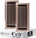Floor Register 4x10 Vent Cover – 2 Pack – Heavy-Duty Steel, Rustproof & Walkable Grates, Drop-in Install, Adjustable Air Supply Switch - Decorative Straight Line Design, Satin Bronze