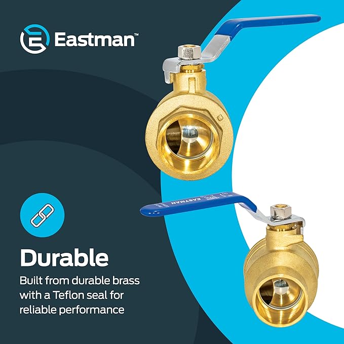 Eastman Heavy Duty Full Port Brass Ball Valve, 1-1/4 in Sweat x 1-1/4 in Sweat Connection, 20067LF