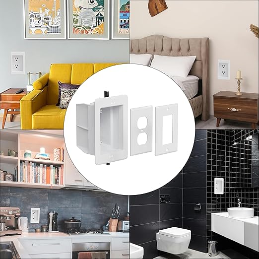 Recessed Outlet/Electrical Box Single Gang, Recessed Outlet Box for Wall Mount TV, Antenna, Phone and Cable TV, Suitable for GFCI Outlet and Standard Outlet, for Old or New Construction(1 Pack)