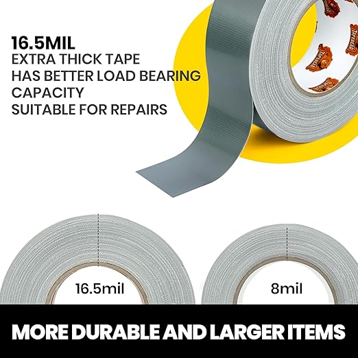 TAPEBEAR Silver Duct Tape Heavy Duty Waterproof 1.88" x 35 Yards, 16.5mil Thick Strong Tape, UV Resistant, All-Weather, No Residue, Super Strength for Industrial Use Indoor Outdoor Repairs