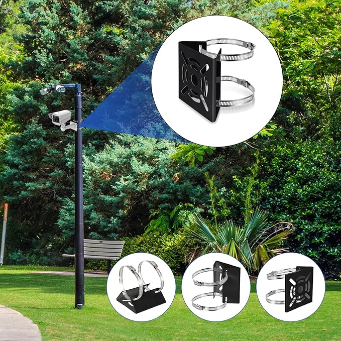 3 Pcs Universal Vertical Pole Mount for Security Camera Wall Mounting Bracket with 6 Loops Solid Metal Pole Bracket for CCTV Camera Indoor Outdoor Solar Panel LED Wall/ Stage Light (Black)