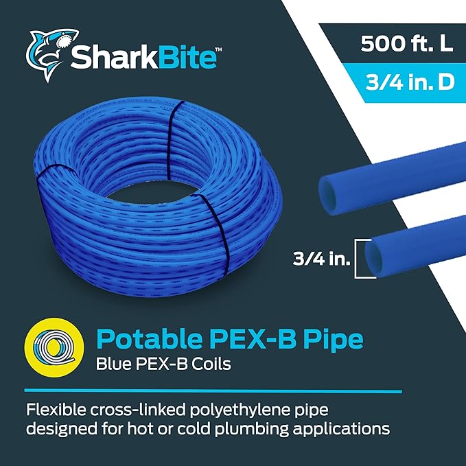 SharkBite 3/4 Inch x 500 Feet Blue PEX-B, Made in the USA, Flexible Water Pipe Tubing for Plumbing, U870B500