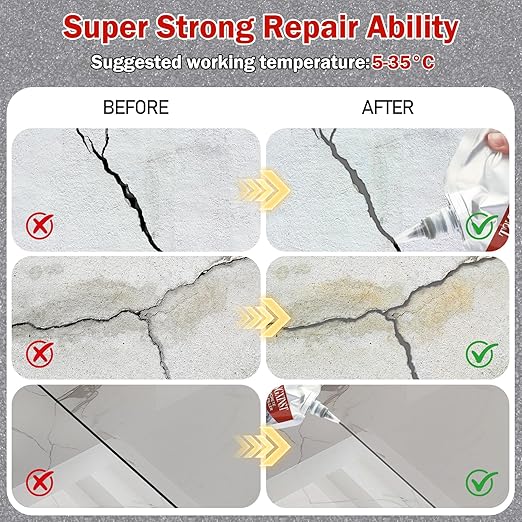 2 PCS Concrete Crack Filler, Cement Crack Repair Sealant, Quick Drying Filler Waterproof Repair Sealant, Weather Resistant Concrete Sealer Outdoor Caulking Glue for Cement-Based Materials
