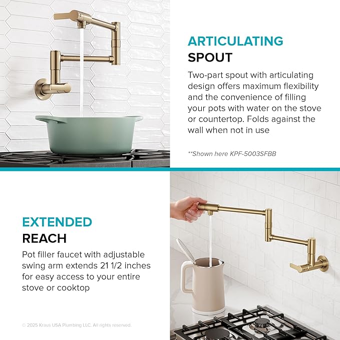 KRAUS Oletto Pot Filler Faucet with Retractable Arm, Wall Mount Kitchen Faucet, Pot Filler for Stove in Matte Black, KPF-5001MB