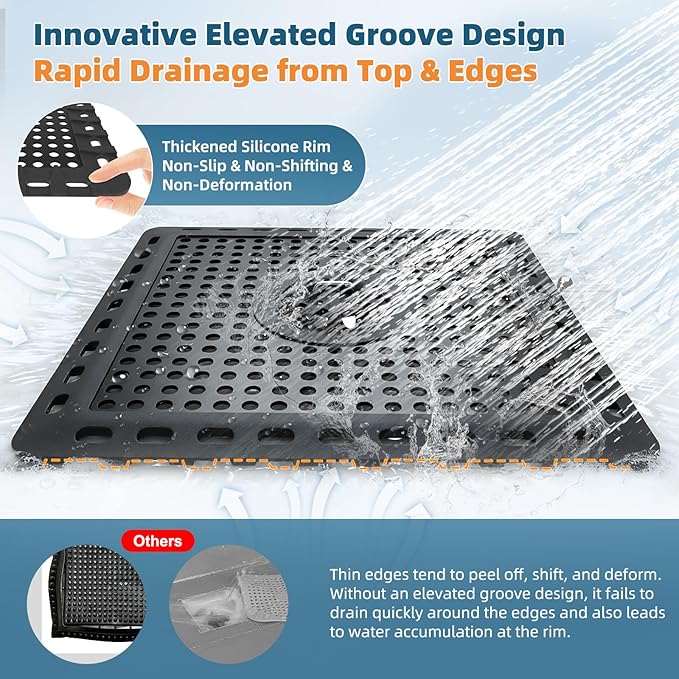 Hibbent 2 Pack Shower Drain Hair Catcher, Shower Drain Cover for Bathroom Floor 6" Drain, Anti-Clogging Bathtub Drain Strainer, Stainless Steel Kitchen Sink Drain Strainer with Handle, Matte Black