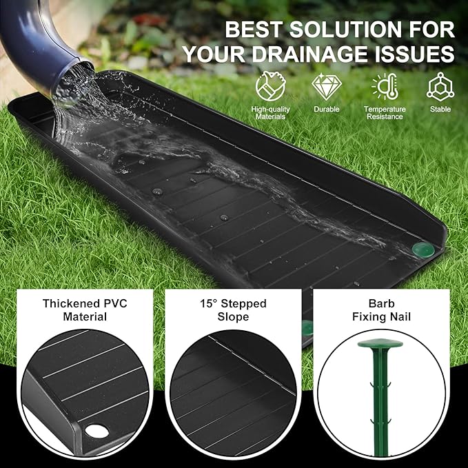 4 Pack Gutter Downspout Extensions,Rain Gutter Downspout Splash Block,Downspout Diverter,Down Spout Drain Extension,Gutter Splash Prevention Device for Cement Floor Lawn Ground (Black)