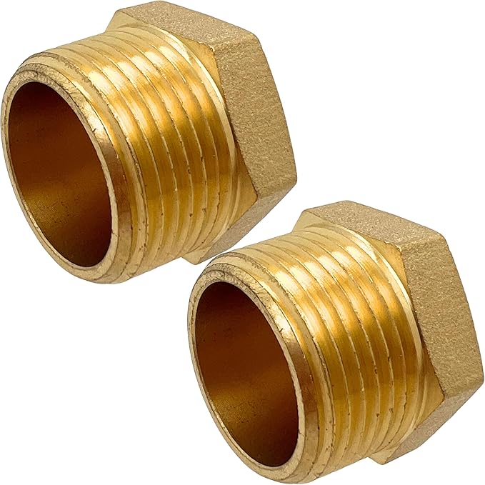 2 Pack Brass Pipe Plug 1" NPT Male Outer Hex Head Socket Plug Fitting for Plumbing by CX WONDERLAND
