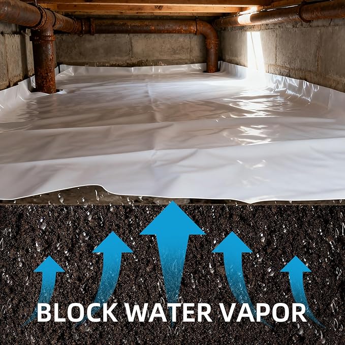 Vapor Barrier - 10' x 100' 10 Mil, Puncture Resistant Polyethylene Film Sheeting, Plastic Drop Cloth, Black/White Crawl Space Vapor Barrier for Covering, Basement, Renovating, Industrial