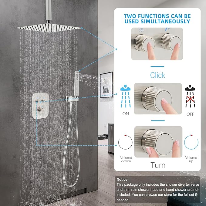 Thermostatic Shower Valve Shower Diverter 2 Way Shower Valve with Temperature Control Shower Mixing Adjustable Flow Diverter（Brushed Nickel）