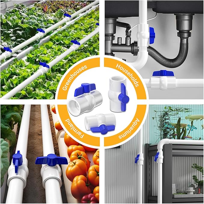 10PCS 1" NPT PVC Ball Valve, SCH40 PVC Water Pipe Valves Threaded, Blue T Handle Water Shut-Off Ball Valve, Shut Off Valves Socket for Water Project, Swimming Pool, Sprinkler Lines, Irrigation System