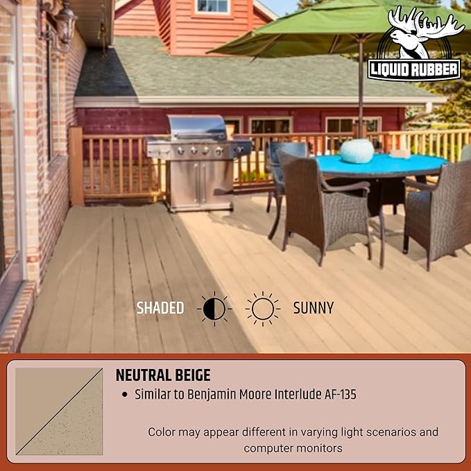 Liquid Rubber Polyurethane Deck Coating – 10X Stronger Than Traditional Deck Paint & Deck Stain – Flexible, Waterproof Sealant for Wood, Concrete & Plywood – Textured Finish – Neutral Beige – 1 Gallon