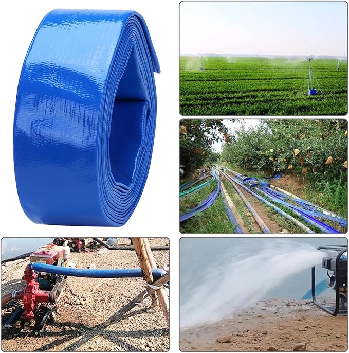 Lay-Flat Pool Backwash Hose - 2" x 25Ft Reinforced Heavy Duty PVC Discharge Hose Weather-Proof Vinyl Pool Drain Hose for Water Transfer with 2 clamps