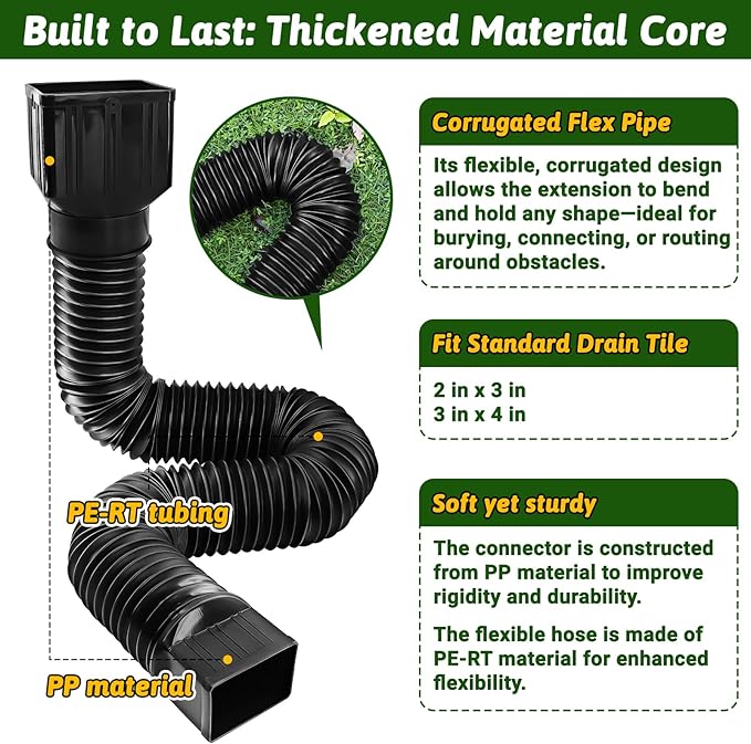 2 Pack Rain Gutter Downspout Extensions 60" with Filter, Corrugated Flexible Gutter Pipe, Downspout Diverter, Down Spout Drain Extension, Extendable from 20" to 60", Screws for Included, Black