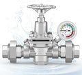 Water Pressure Reducing Valve 3/4 NPT Female Union, Stainless Steel, Pressure Gauge, Handwheel Adjustment