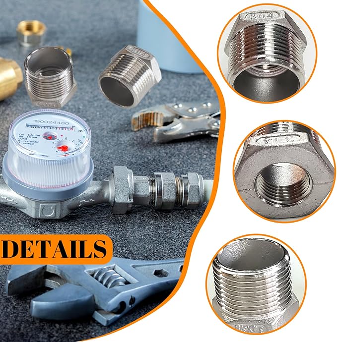 2 Pcs Stainless Steel Bushing 3/4" Male to 3/8" Female, 3/4" to 3/8" NPT Adapter Hex Stainless Steel Reducing Pipe Adapter Fitting Pipe Tube Adapter Convert