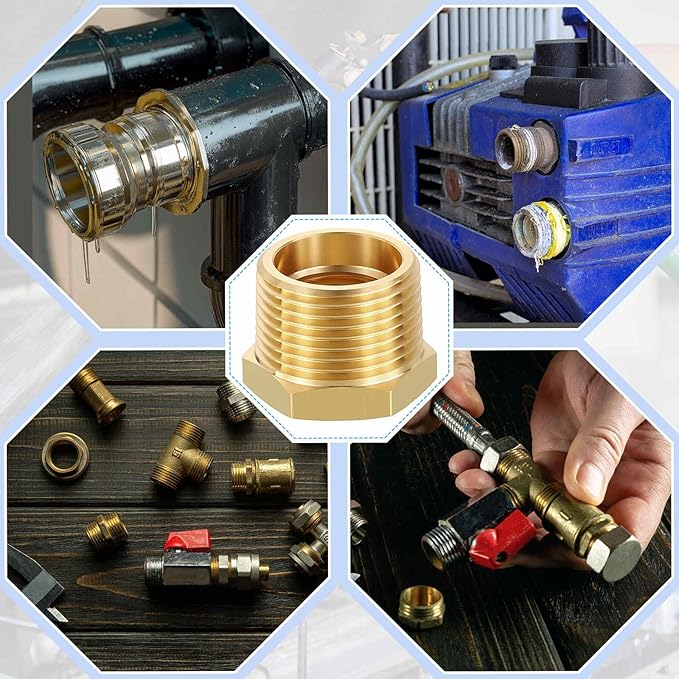 10 Pack Brass Pipe Fittings, 3/4" Male NPT to 1/2" FeMale NPT Brass Hex Bushing Reducer, Hose Tube Threaded Adapter for Air, Oil, LP