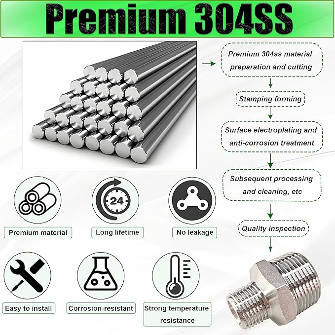 3/8" to 1/4" Male NPT Hex Reducing Nipple Fitting Adapter, 304 Stainless Steel 3/8 Inch to 1/4 Inch MNPT Threaded Pipe Adapter Fittings Reducing Nipples Connector