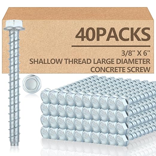 Tandefio 40 Pack 3/8" x 6" Concrete Screw Anchor Galvanized Large Diameter Heavy Duty Plated Concrete Anchors for Masonry Brick Anchoring Block Decking Framing Hex Drive