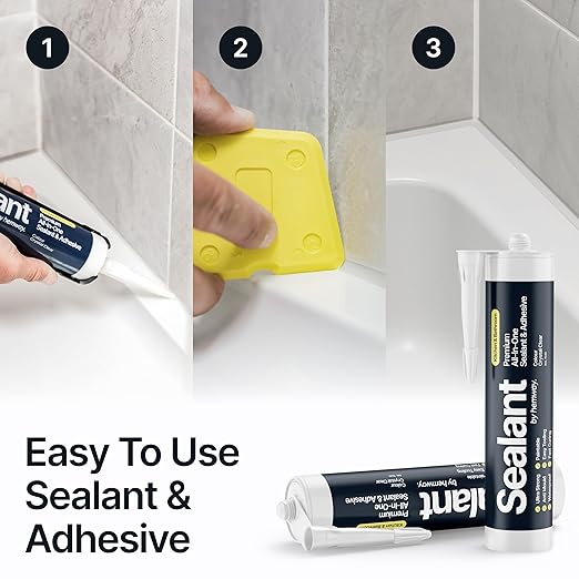 Crystal Clear Kitchen & Bathroom Sealant & Adhesive Hybrid Polymer | Superior to Silicone Caulk Sealant | Waterproof, Odorless, Paintable | Ideal for Around Bathtub, Shower, Kitchen - 300ml 1 Pack