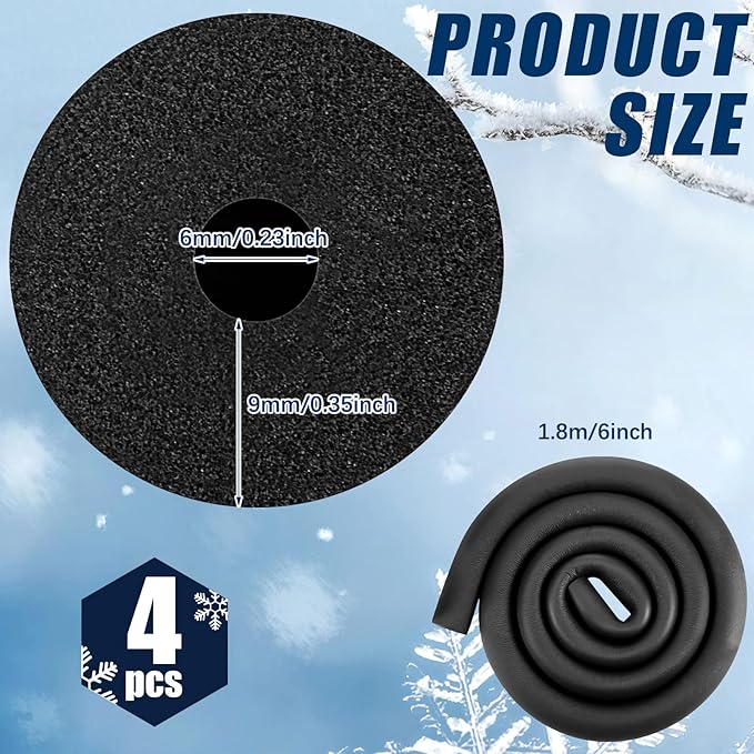Pangda 4 Pcs 6 ft Pipe Insulation Foam Tube 1/4 Inch ID Foam Tubing Black Cover Heat Preservation for Outdoor Water Pipe Insulation,AC Unit, Guitar Stands, Exercise Machine Handle and Roof Rack