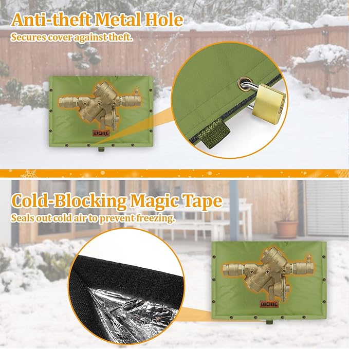 Backflow Preventer Insulated Cover (5°F) for Winter Freeze Protection, 21"W x 16"H Thickened Pressure Reducing Value & Well Pump Cover, Outdoor Waterproof Insulation Pouch for Sprinkler Valve, Green