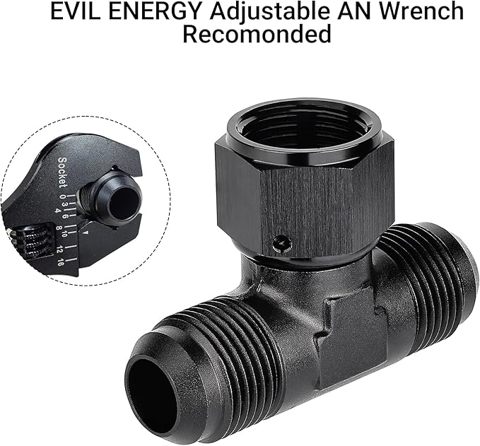EVIL ENERGY 12AN Male Tee Fitting Adaptor with AN12 Female Swivel on Side Black