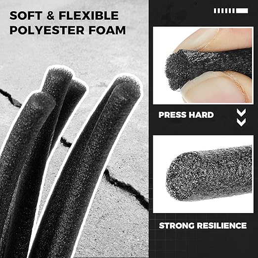 1 Inch x 50 ft Foam Backer Rod for Gaps Joints Concrete Crack Filler Caulk Saver Bulk Foam Backing Rod Concrete Filler Rope for Weather Stripping Door Seal(Black)