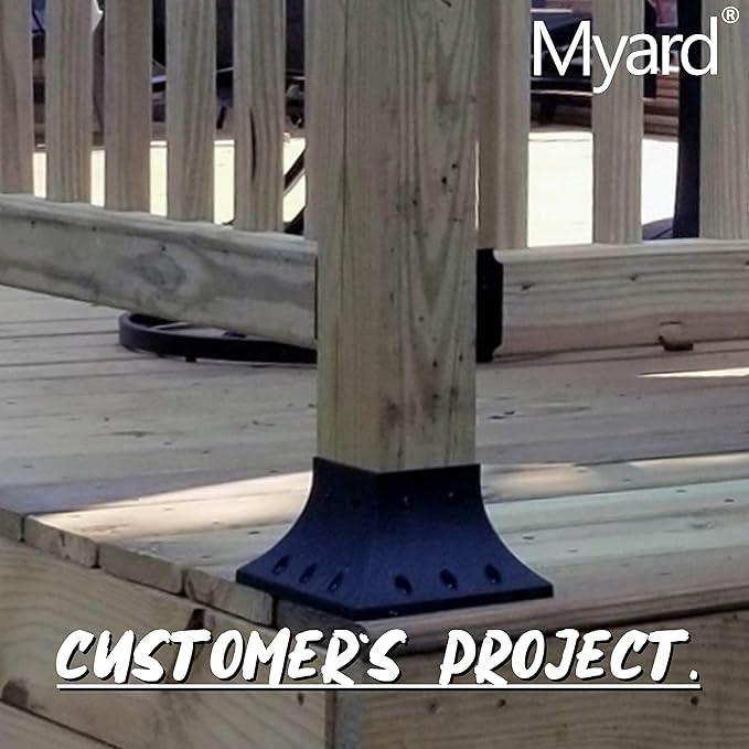 Myard PNP114040 4x4 Post Base Cover (Actual 3.5x3.5 Inches) Post Skirt Flange with Stainless Steel Screws, Post Bracket for Deck Porch Handrail Railing Support Trim Post Anchor (Qty 4, Black)